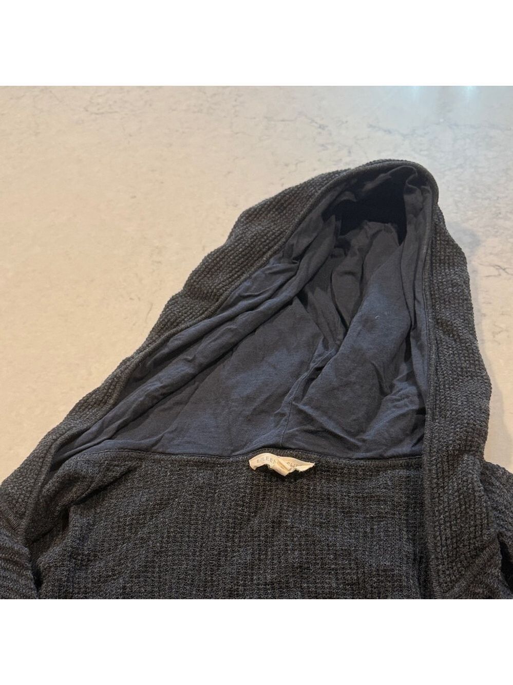 Eileen Fisher Black Waffle Knit Hooded Cardigan Large - Picture 8 of 12